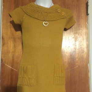 Mustard colored pink angel sweater dress SZ:7/8